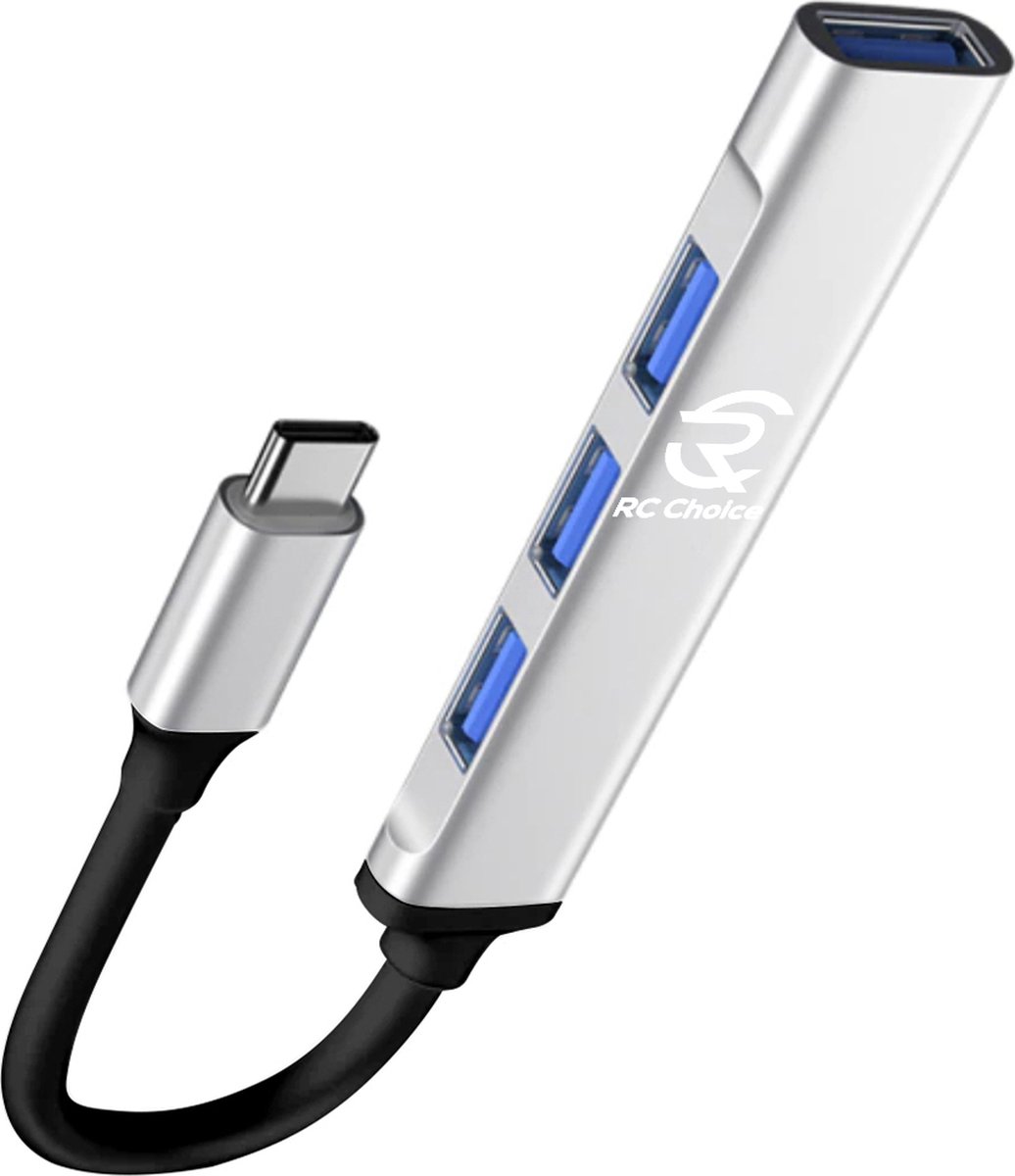RC Choice USB C Hub - USB Type C - 4 USB poorten - Aluminium Zwart / Zilver