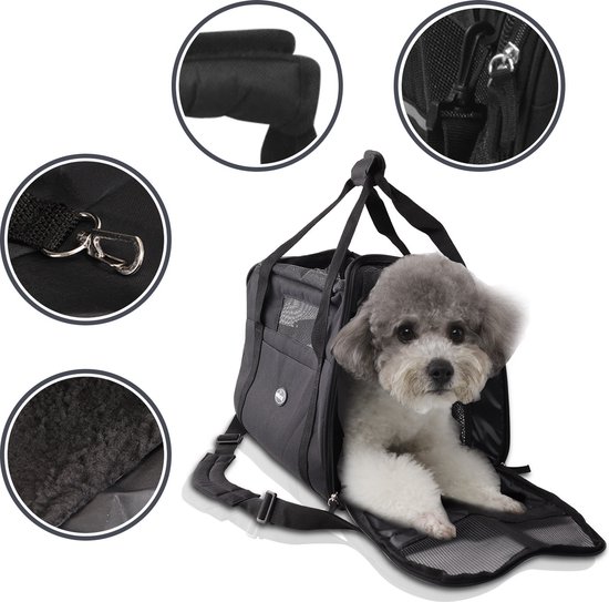 Nobleza Reistas voor Huisdieren 41JOY - Transport tas - Dieren draagtas - L43 x B23 x H29 cm - M - Zwart - Nobleza
