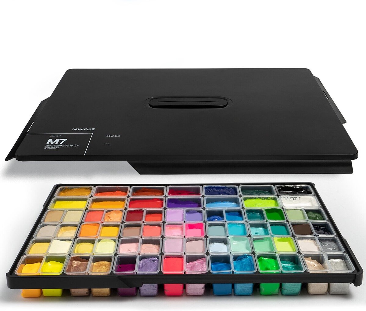 MIYA HIMI - M7 Gouache - set van 70 kleuren - in kunststof opbergbox zwart - 14x59ml en 56x29ml