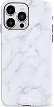 xoxo Wildhearts Marble White Lies - Double Layer - Hoesje geschikt voor iPhone 14 Plus hoesje - Marmer hoesje - Shockproof case - Beschermhoesje geschikt voor iPhone 14 Plus case - Wit