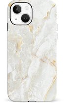 xoxo Wildhearts Marble Off Whites - Double Layer - Hoesje geschikt voor iPhone 13 hoesje - Marmer hoesje - Shockproof base - Beschermhoesje geschikt voor iPhone 13 case - Gebroken wit