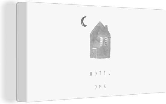 Canvas Schilderij Spreuken - Quotes Hotel Oma - Grootmoeder - Moederdag cadeautje - Oma - zwart wit - 40x20 cm - Wanddecoratie