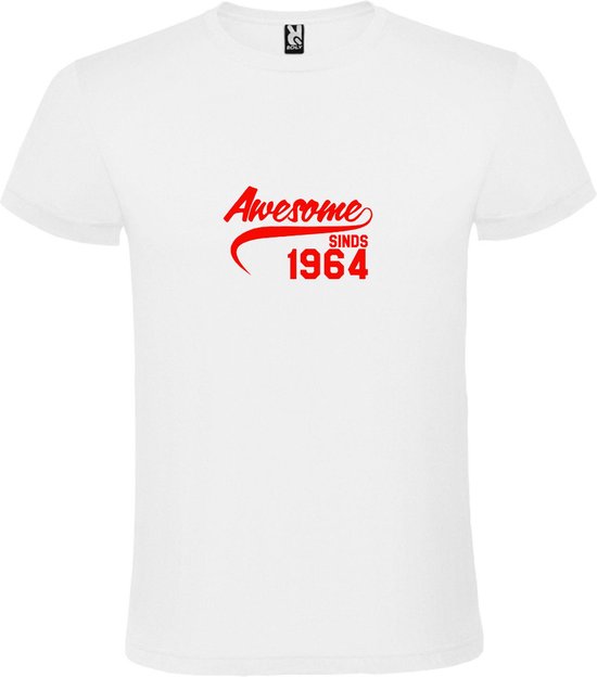 Wit T-Shirt met “Awesome sinds 1964 “ Afbeelding Rood Size XL