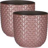 Mica Decorations - Plantenpotten/bloempotten 2x stuks - Keramiek roze - D14/H13 cm