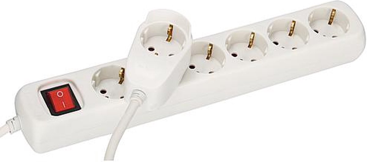 Stekkerdoos met 7 contacten (6+1) en schakelaar / wit - 2 meter