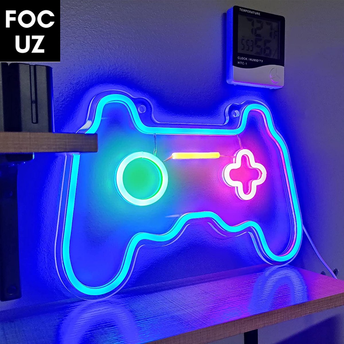 Focuz© Led Verlichting - Decoratie Licht - Neon Lamp - Decoratieve Wandverlichting - Barverlichting - Controller - Gamen - Games - Led Strip - Blauw - 40x27 cm