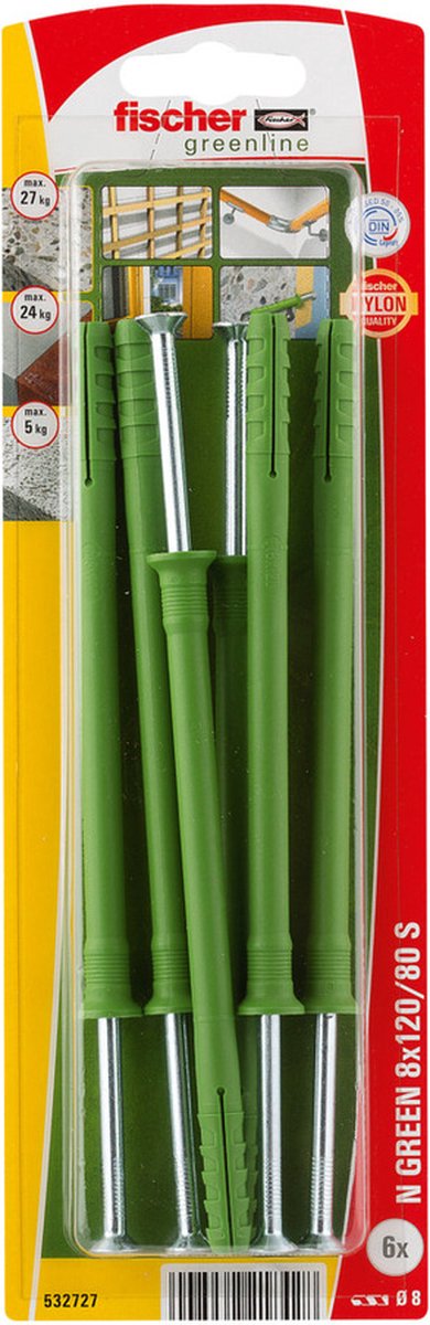 Fischer Nagelplug Green 8 x 120/80 6 stuks