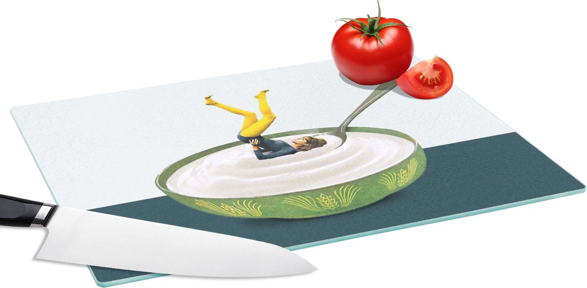 Glazen Snijplank - 39x28 - Yoghurt - Yoga - Retro - Snijplanken Glas
