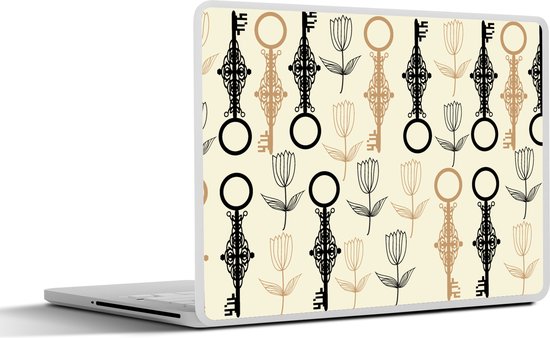 Laptop sticker - 10.1 inch - Sleutel - Goud - Bloemen - Patronen - 25x18cm - Laptopstickers - Laptop skin - Cover