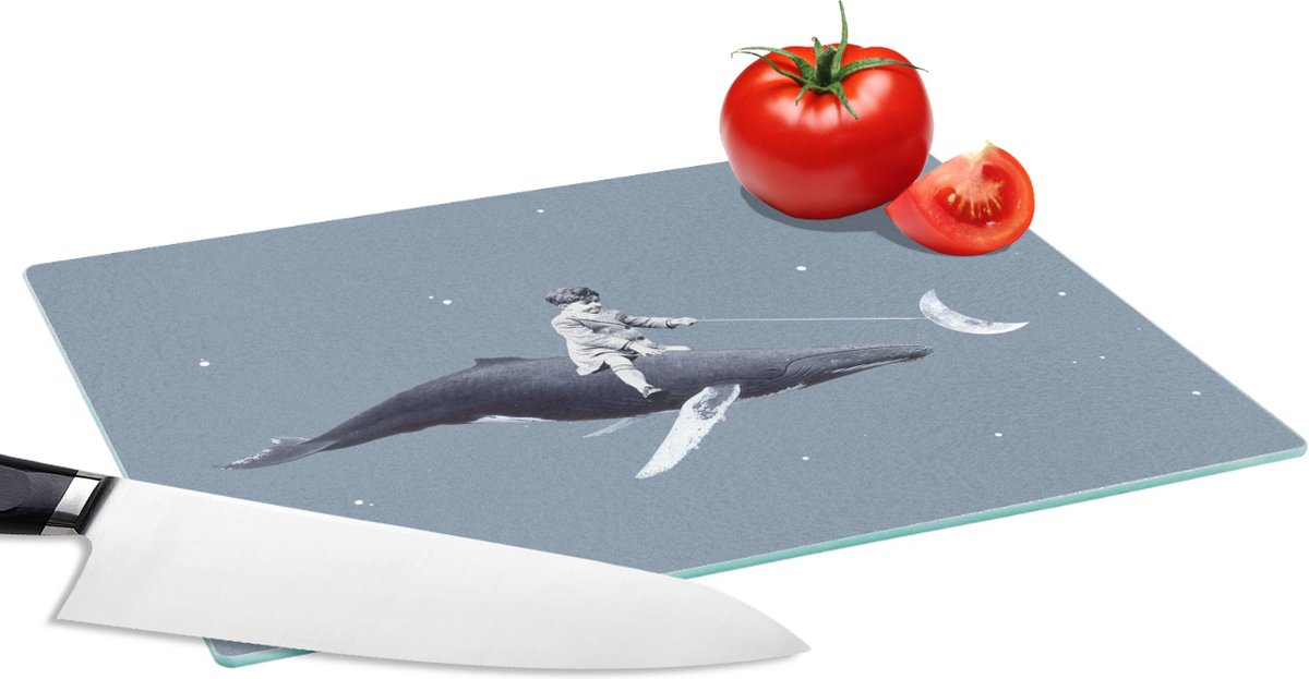 Glazen Snijplank - 28x20 - Ruimte - Jongen - Maan - Walvis - Snijplanken Glas
