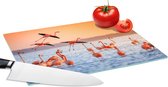 Glazen Snijplank - 28x20 - Vogel - Flamingo - Water - Zonsondergang - Roze - Snijplanken Glas