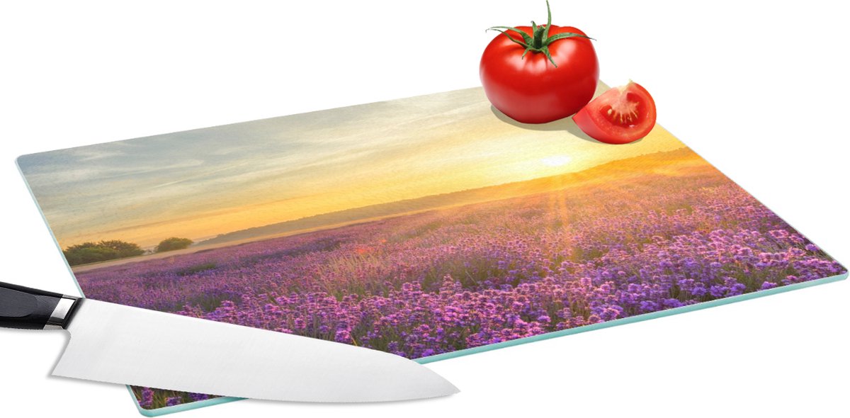 Glazen Snijplank - 39x28 - Lavendel - Zonsondergang - Bomen - Paars - Snijplanken Glas