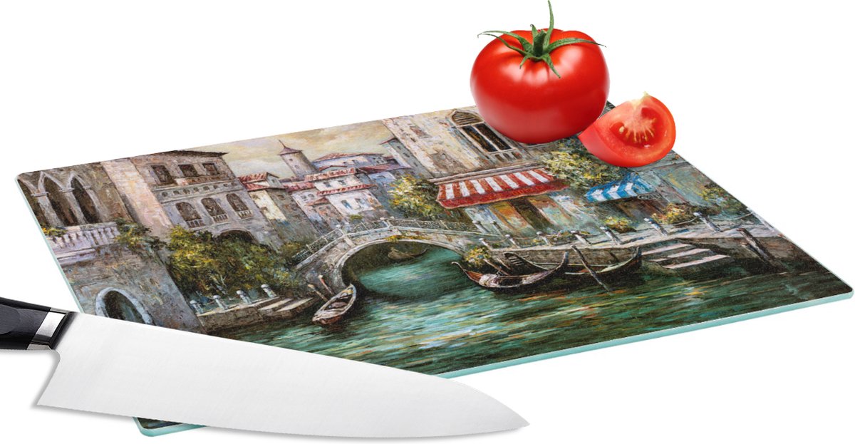 Glazen Snijplank - 28x20 - Schilderij - Olieverf - Water - Gracht - Italië - Snijplanken Glas
