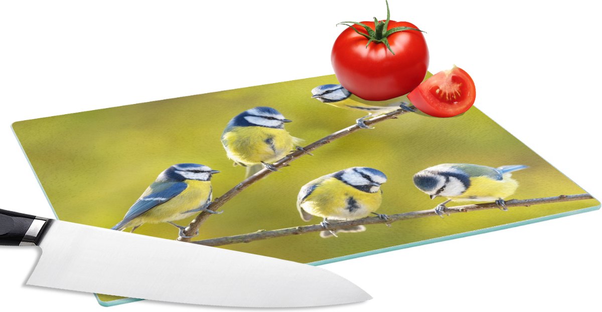 Glazen Snijplank - 28x20 - Vogel - Pimpelmees - Takken - Zon - Snijplanken Glas