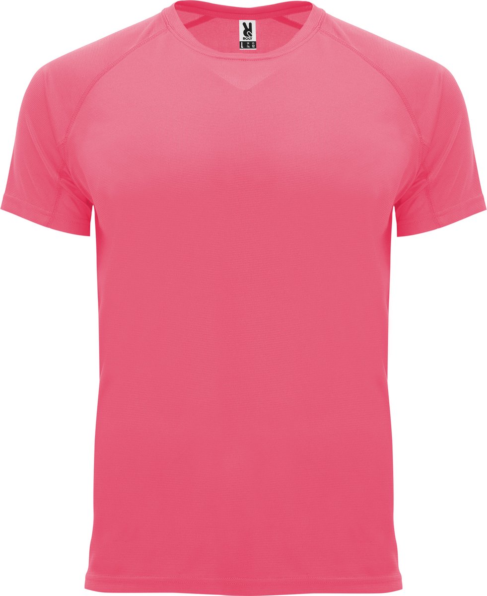 Fluorescent Roze kinder unisex sportshirt korte mouwen Bahrain merk Roly 12 jaar 146-152