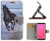 Samsung J8 2018 Hoesje Met Pasjeshouder Bookcase Zwarte Paard