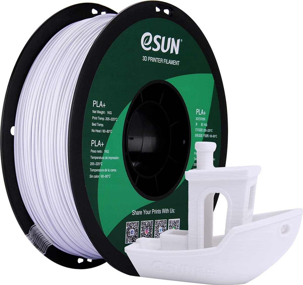 eSun PETG filament - 1,75mm - 1kg - voor 3D-afdrukmateriaal - Dimensionale nauwkeurigheid +/- 0,05 mm - 1stuk - wit