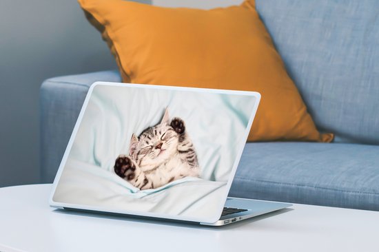 Sticker ordinateur portable - 13,3 pouces - Chaton - Sommeil - Lit
