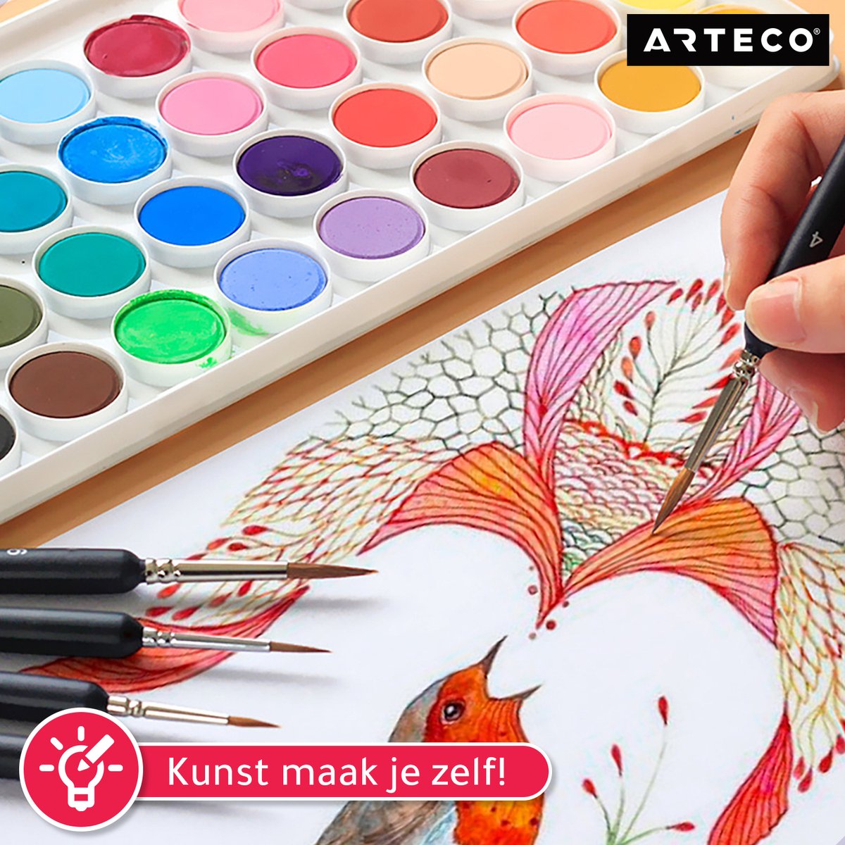 ARTECO® 10 Fijne Penselen - Penselenset - Penselen - Kwasten – Kalligrafie, Schilderen op Nummer, Miniatuur — afbeelding 6