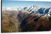 WallClassics - Canvas  - Besneeuwde Bergtoppen in Groot Berggebied - 150x100 cm Foto op Canvas Schilderij (Wanddecoratie op Canvas)