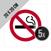 Pictogram/ stickers | Rookverbod | 20 x 20 cm | Verboden te roken | Tabak | Sigaren | Sigaretten | Verbodsbord | No smoke | Ne pas fumer | 5 stuks