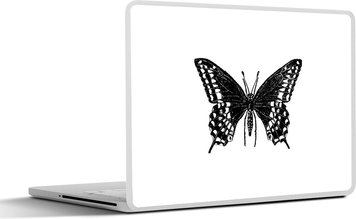 Laptop sticker - 14 inch - Vlinder - Dieren - Retro - Zwart wit - 32x5x23x5cm - Laptopstickers - Laptop skin - Cover