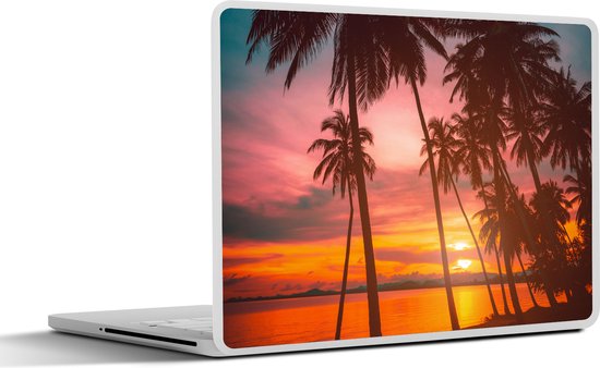 Laptop sticker - 10.1 inch - Zee - Palmboom - Zonsondergang - Strand - Silhouette - 25x18cm - Laptopstickers - Laptop skin - Cover
