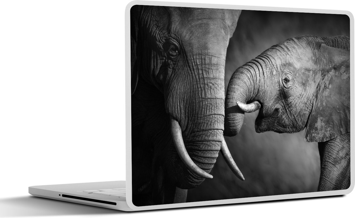 Laptop sticker - 13.3 inch - Wilde dieren - Olifant - Zwart - Wit - Portret - 31x22,5cm - Laptopstickers - Laptop skin - Cover