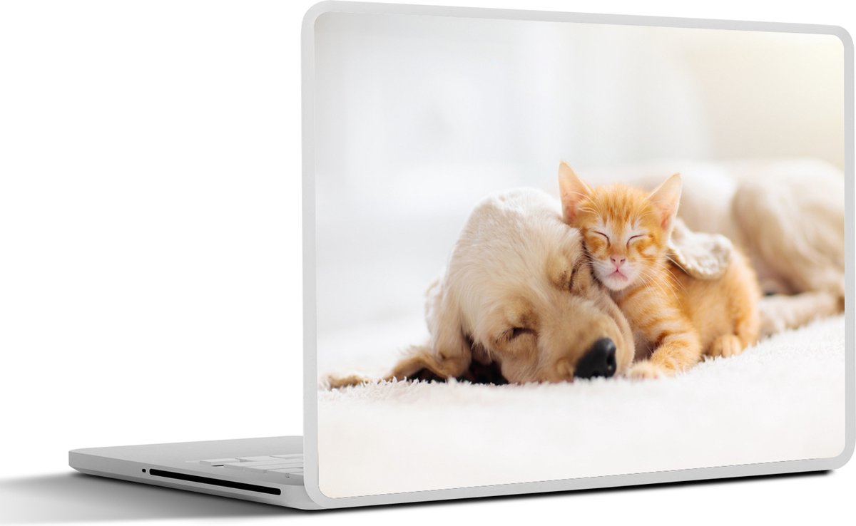Laptop sticker - 15.6 inch - Dieren - Hond - Kitten - Rood - 36x27,5cm - Laptopstickers - Laptop skin - Cover
