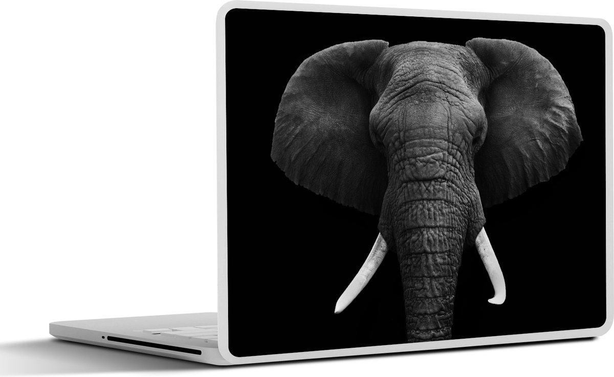 Laptop sticker - 15.6 inch - Olifant - Wilde dieren - Zwart - Wit - Portret - 36x27,5cm - Laptopstickers - Laptop skin - Cover
