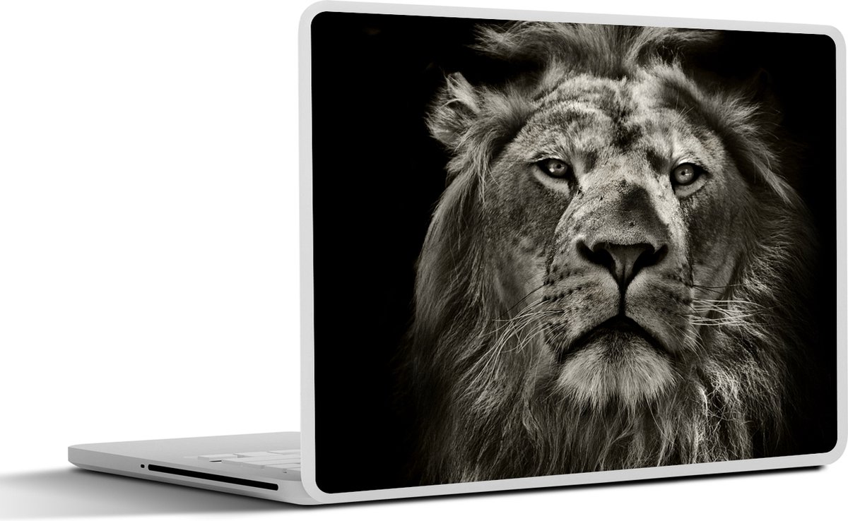 Laptop sticker - 15.6 inch - Leeuw - Dieren - Portret - Wild - Zwart wit - 36x27,5cm - Laptopstickers - Laptop skin - Cover