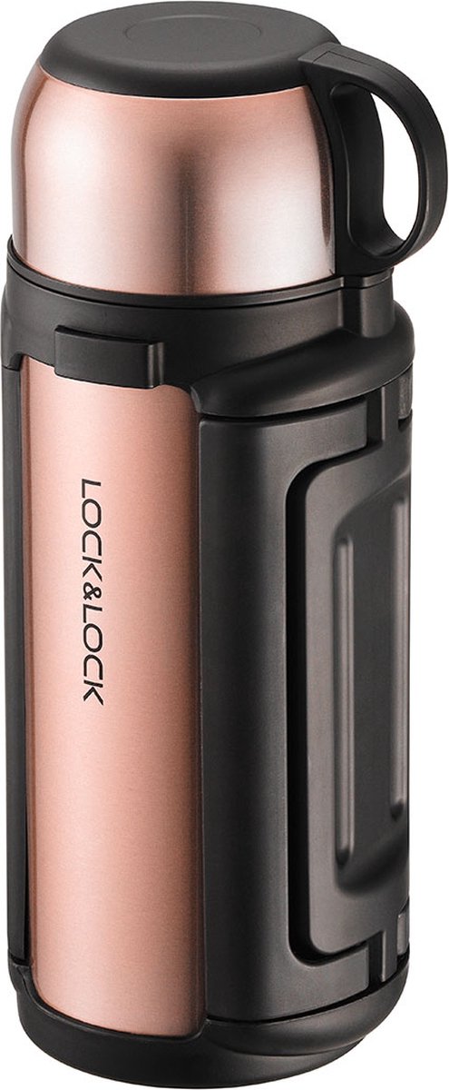 Lock&Lock Thermoskan - Isoleerkan - Thee en Koffie - Lekvrij - 1,5 liter - RVS - Inklapbaar handvat - Koper Roze