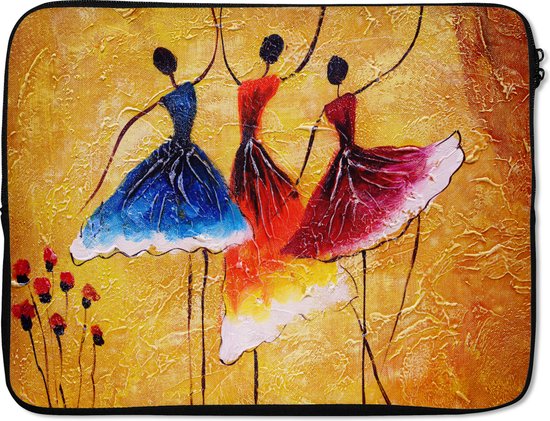 Laptophoes 17 inch - Schilderij - Vrouwen - Jurk - Olieverf - Laptop sleeve - Binnenmaat 41x28 cm - Zwarte achterkant