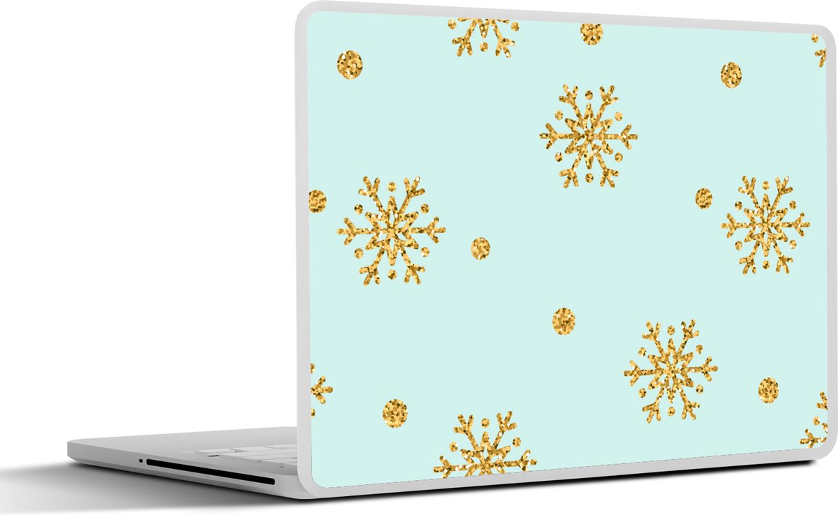 Laptop sticker - 14 inch - Kerst - Patroon - Sneeuw - Goud - 32x5x23x5cm - Laptopstickers - Laptop skin - Cover - Kerst - Cadeau - Kerstcadeau voor mannen en voor vrouwen