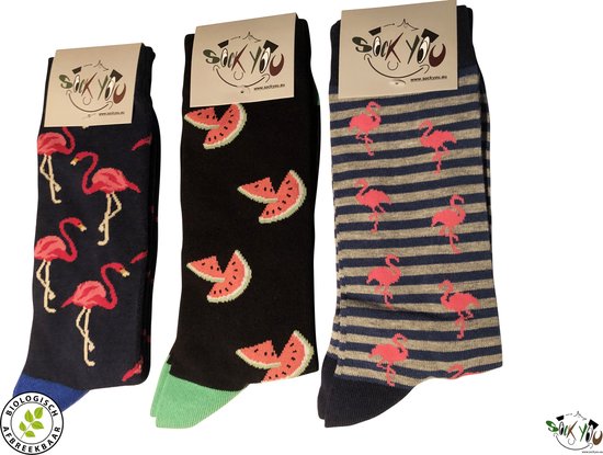 Sockyou box D022 - 3 paar vrolijke bamboe sokken in doos - Maat 45 - 48