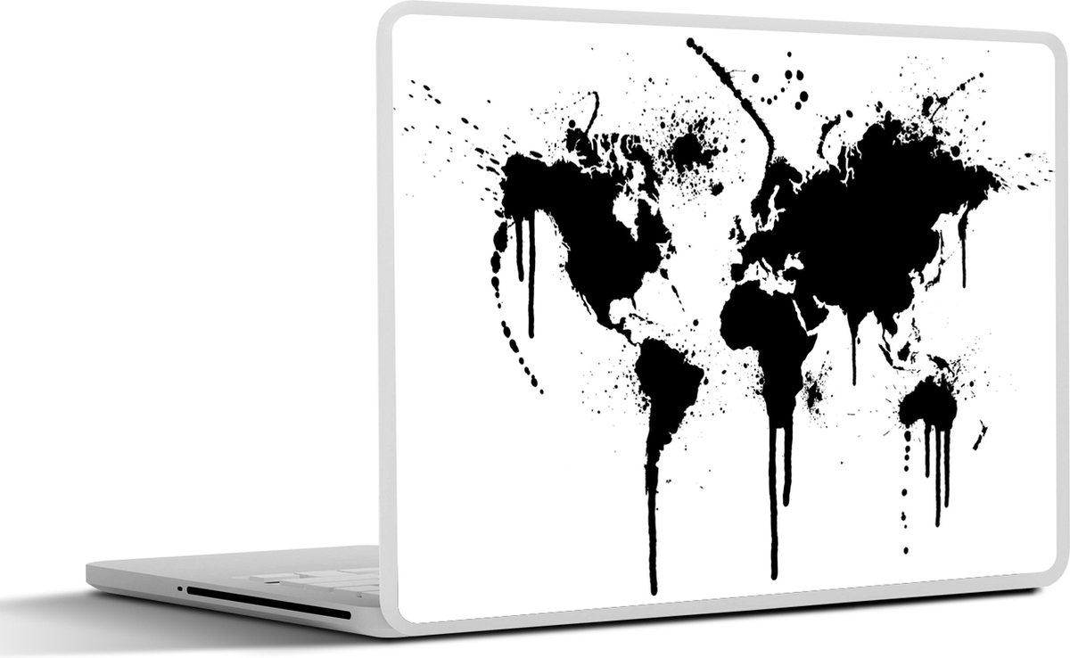 Laptop sticker - 11.6 inch - Wereldkaart - Inkt - Zwart - Wit - Kinderen - Jongens - Meisjes - 30x21cm - Laptopstickers - Laptop skin - Cover