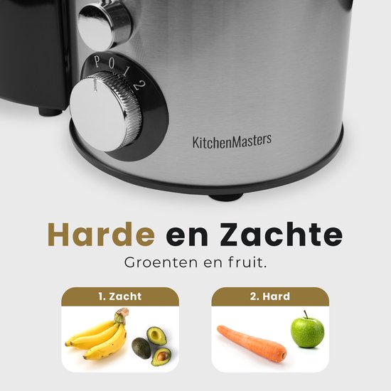 KitchenMasters Sapcentrifuge voor Groenten & Fruit - Juicer met Pulpcontainer - Grote Vulopening - 3 snelheden - 800 Watt van KitchenMasters — afbeelding 5