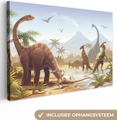 Canvas kinderen - Kinderkamer decoratie - Wanddecoratie jongens - Dino - Natuur - Kinderen - Wanddecoratie meisjes - 90x60 cm