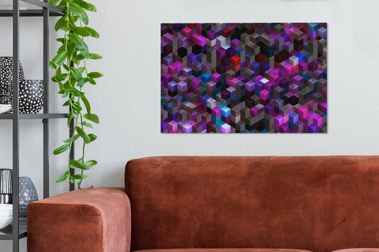Géométrie violette de cubes 90x60 cm - Tirage photo sur toile (Décoration murale salon / chambre)
