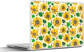 Laptop sticker - 12.3 inch - Zonnebloem - Bladeren - Patronen - 30x22cm - Laptopstickers - Laptop skin - Cover