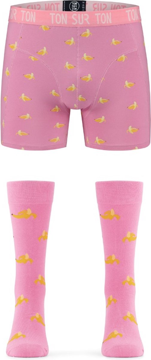 Ton Sur Ton - Grappige Sokken Heren - Grappige Boxershort Heren - Grappig Cadeau Voor Man - Geschenkset Heren - Vrolijke Sokken - Bananas - Matchende sokken en onderbroeken - M/41-46