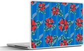 Laptop sticker - 10.1 inch - Hibiscus - Hawaii - Rood - Patroon - Bloem - 25x18cm - Laptopstickers - Laptop skin - Cover
