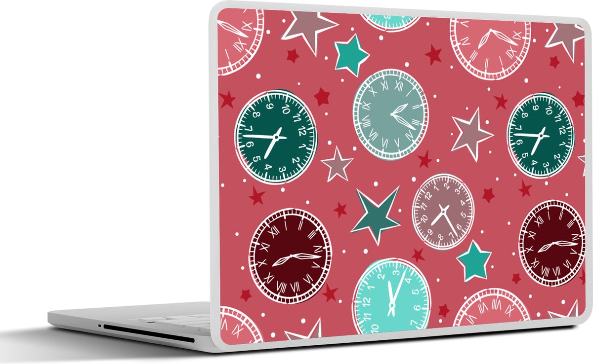 Laptop sticker - 17.3 inch - Klok - Roze - Patronen - Sterren - 40x30cm - Laptopstickers - Laptop skin - Cover