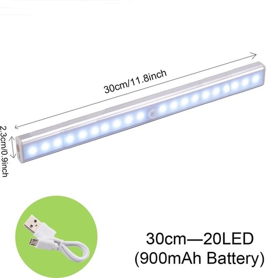 Led lamp met beweging sensor| Draadloze| USB Oplaadbare| Light Motion Sensor| 30 CM | 120 led lights | Nacht Lamp | Warm White | Op Magneet strip | zaklamp