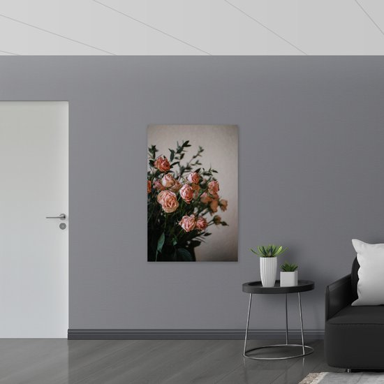 WallClassics - Toile - Bouquet de Roses Rose Pâle - 80x120 cm Tableau sur Toile (Décoration murale sur Toile)