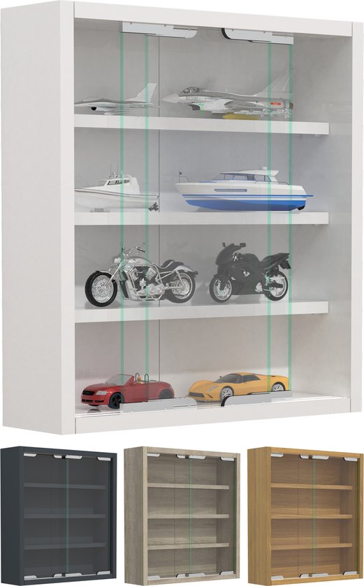 Vitrinekast Met Schuifdeuren – 50 X 40 X 13 Cm – Wit, Met ESG-glas – Voor Wand Of Staand