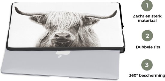 Housse ordinateur 17 pouces - Scottish Highlander - Animaux - Zwart - Wit - Housse ordinateur