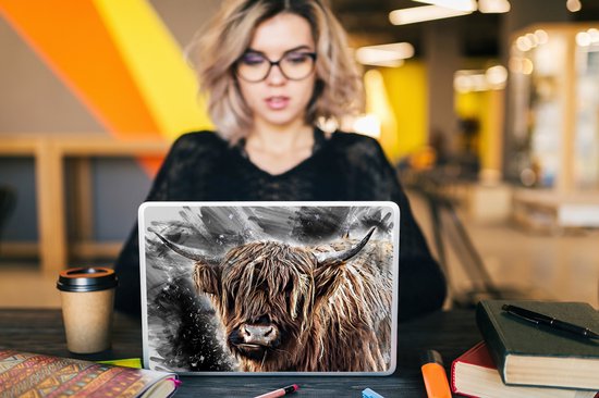 Autocollant pour ordinateur portable - 10,1 pouces - Highlander écossais - Animaux - Peinture - 25x18cm - Autocollants pour ordinateur portable - Peau pour ordinateur portable - Couverture