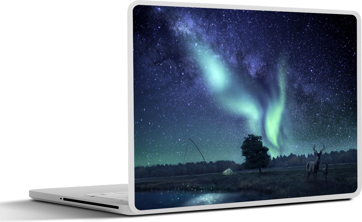 Laptop sticker - 15.6 inch - Noorderlicht - Sterrenhemel - Nacht - Hert - SleevesAndCases