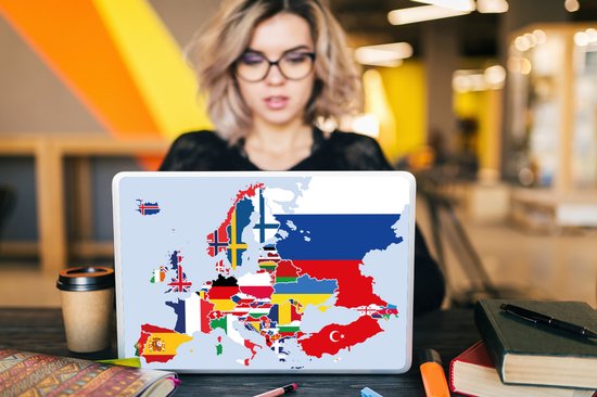 Sticker pour ordinateur portable - 15,6 pouces - Carte - Europe - Drapeau
